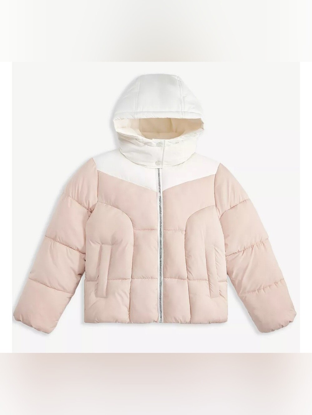 Big Girls Sam Edelman Colorblock Puffer Jacket in Blush and White SIZE XL (16)